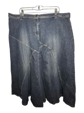 Motto Denim Skirt Plus Size 24 Blue Midi A-Line Paneled Distressed Faded Stretch